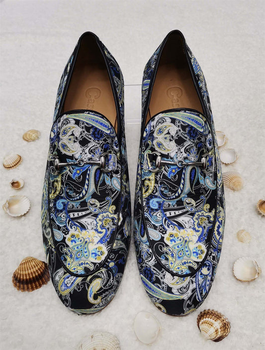 Cs- Lviv Blue Linen Printed Men'S Linen Shoes