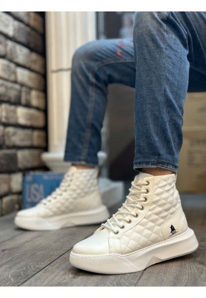 Co- Ba0159 Lace-Up White Quilted Men'S High-Sole Sports Boots