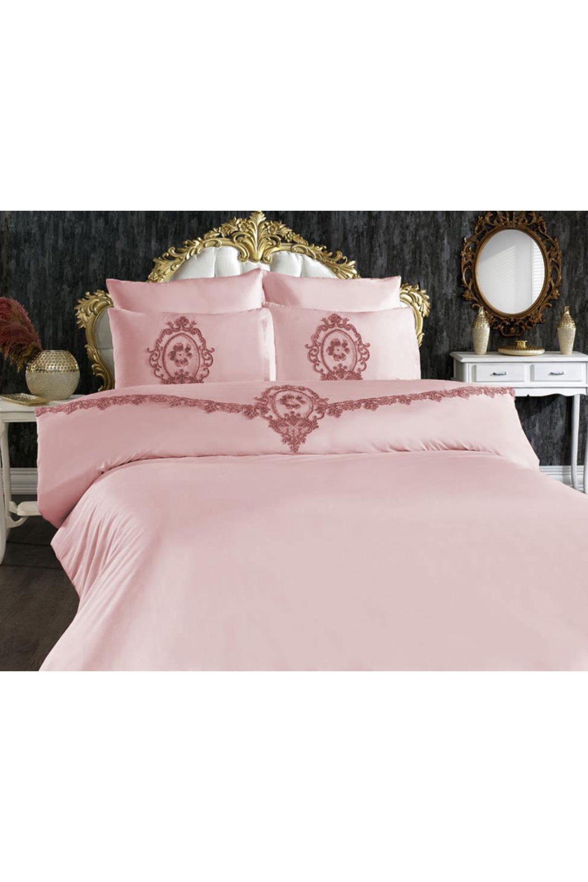 Cd- French Guipure Suzi Double Duvet Cover Set Powder