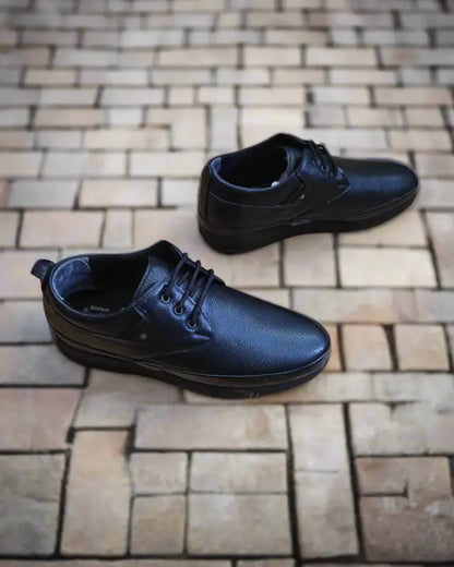 Black leather lace-up casual shoes.