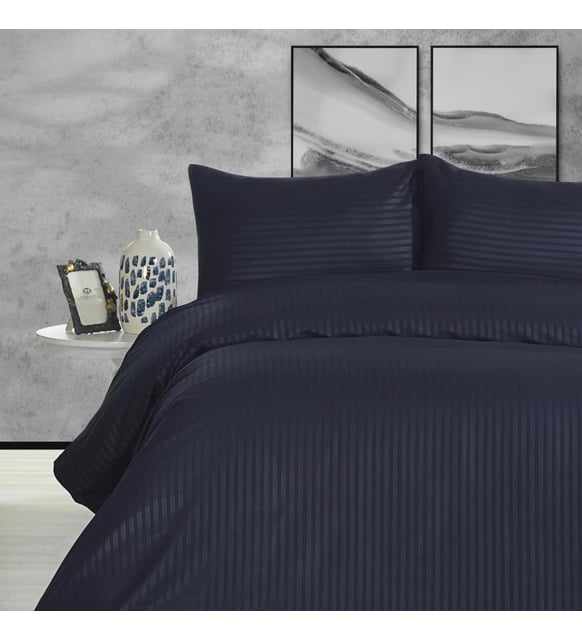 Nd- Satin Duvet Cover Set Basic Stripe Navy Blue