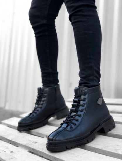 Bo- Ba0217 Lace-Up Zippered Black Men'S Sports Classic Half Ankle Boots